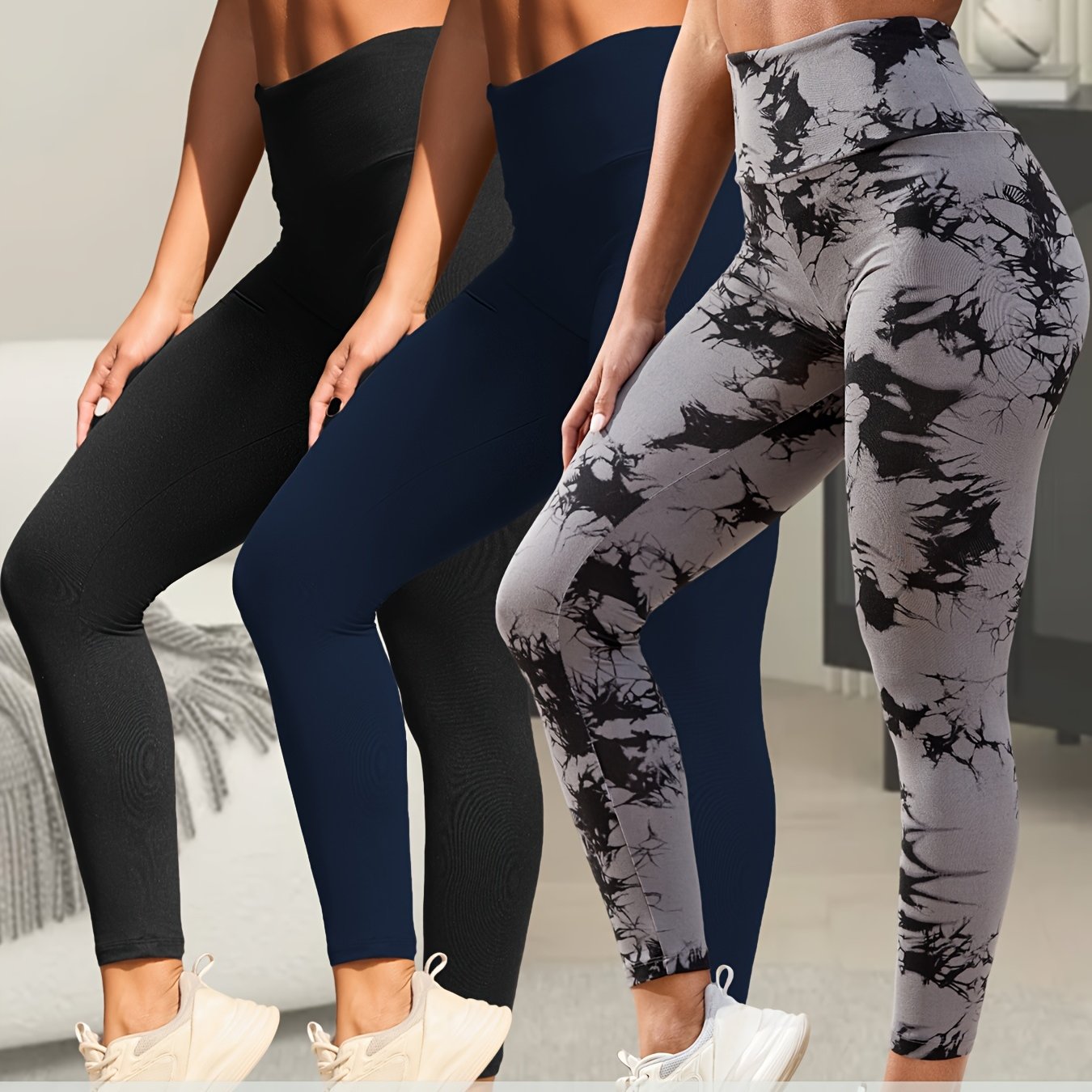 3pcs Ultra-Soft High-Waist Yoga Leggings for Women - Tummy Control, Non-See-Through Workout & Running Pants, Super Soft