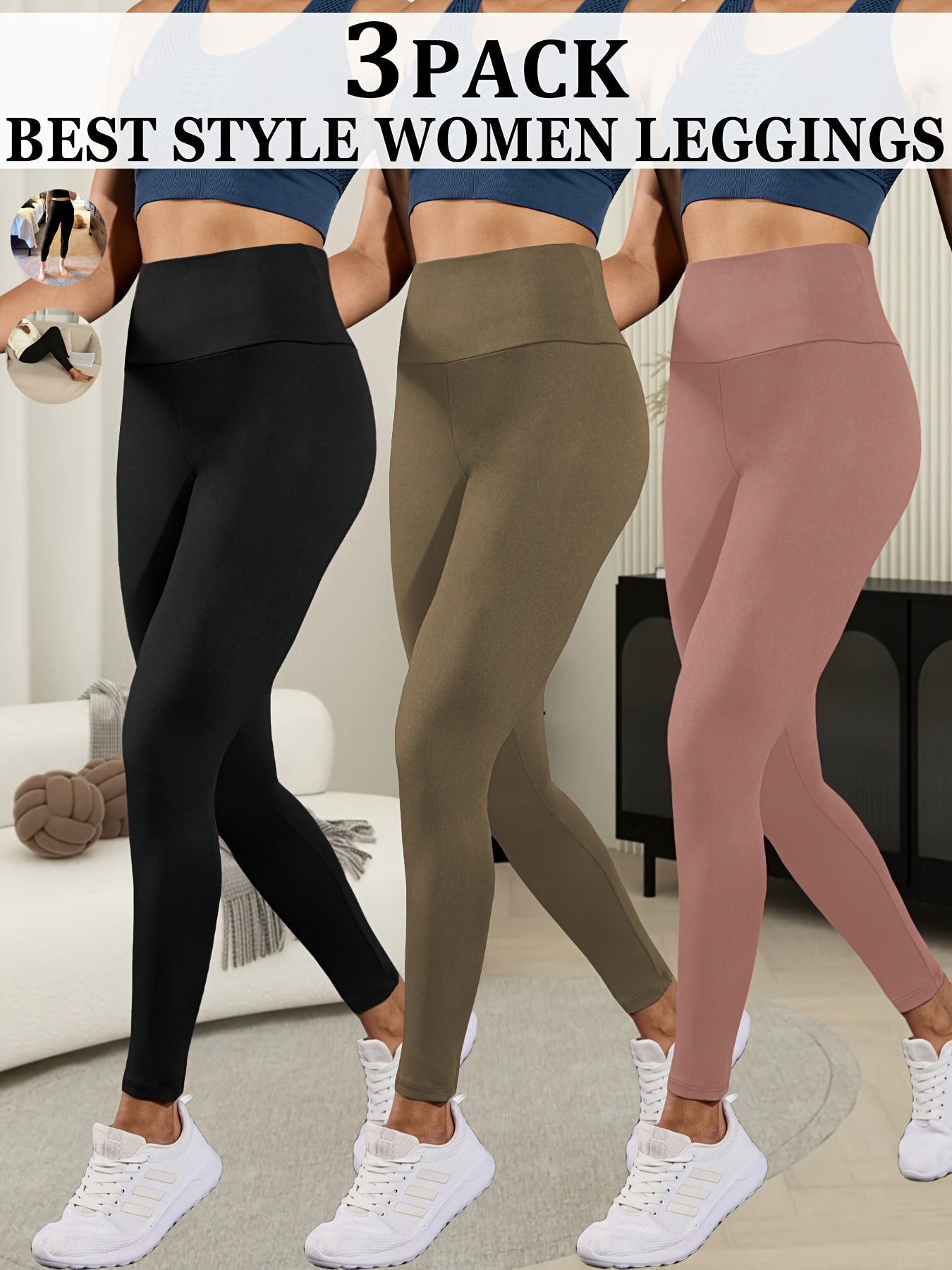3pcs Ultra-Soft High-Waist Yoga Leggings for Women - Tummy Control, Non-See-Through Workout & Running Pants, Super Soft