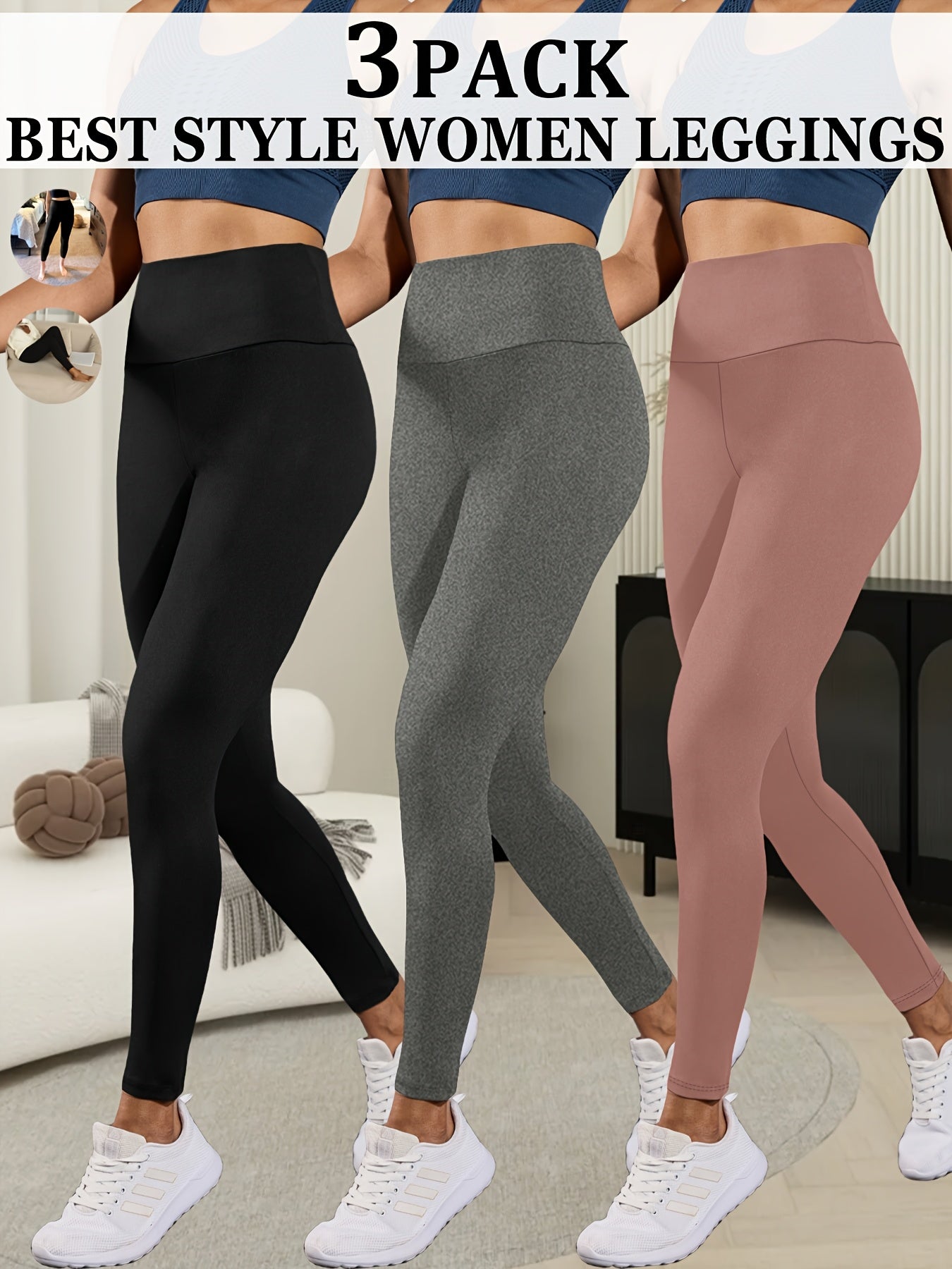 3pcs Ultra-Soft High-Waist Yoga Leggings for Women - Tummy Control, Non-See-Through Workout & Running Pants, Super Soft