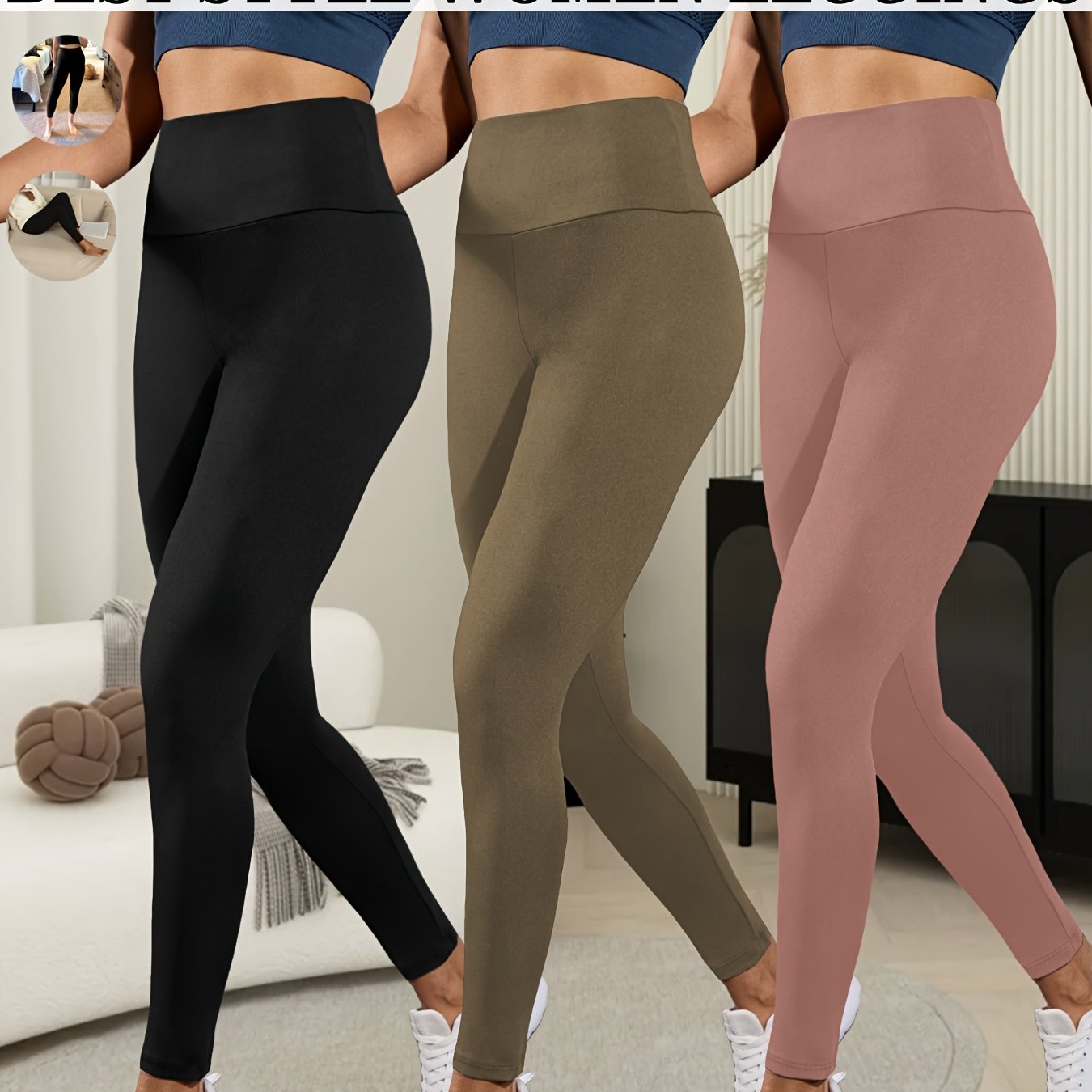 3pcs Ultra-Soft High-Waist Yoga Leggings for Women - Tummy Control, Non-See-Through Workout & Running Pants, Super Soft