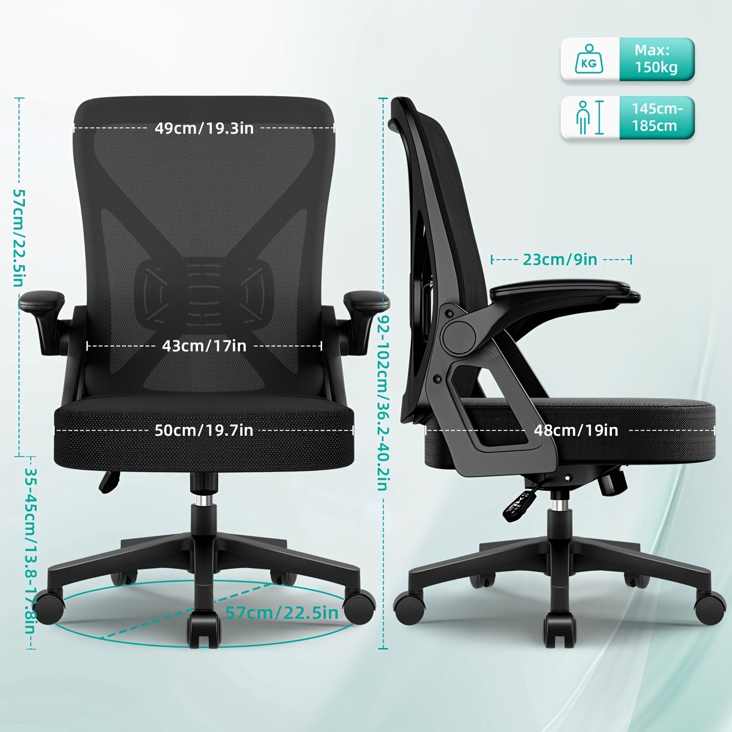 Mesh‑Rücken und Synchronmechanik ergonomischer Bürostuhl fürs Homeoffice,Lordosenstütze und Kopfstütze,