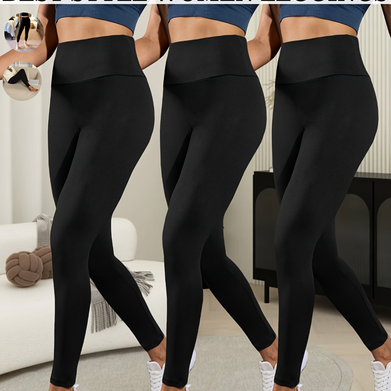 3pcs Ultra-Soft High-Waist Yoga Leggings for Women - Tummy Control, Non-See-Through Workout & Running Pants, Super Soft