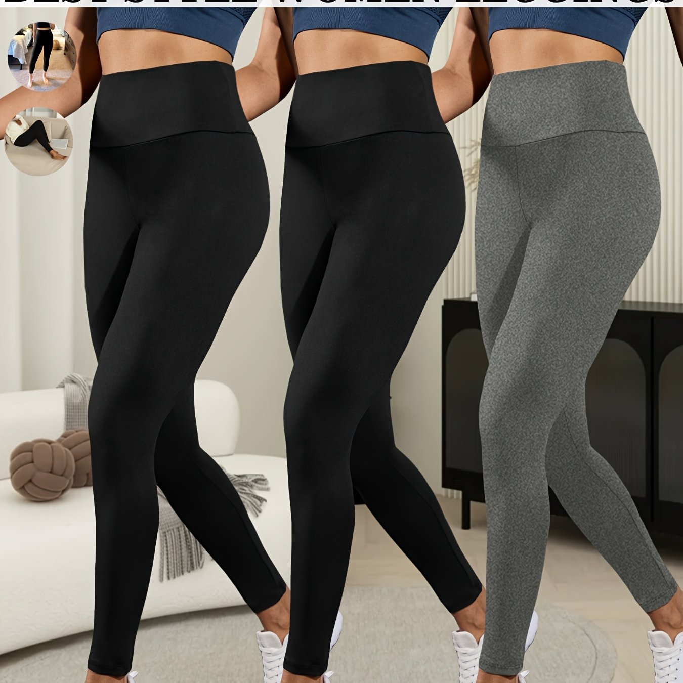 3pcs Ultra-Soft High-Waist Yoga Leggings for Women - Tummy Control, Non-See-Through Workout & Running Pants, Super Soft