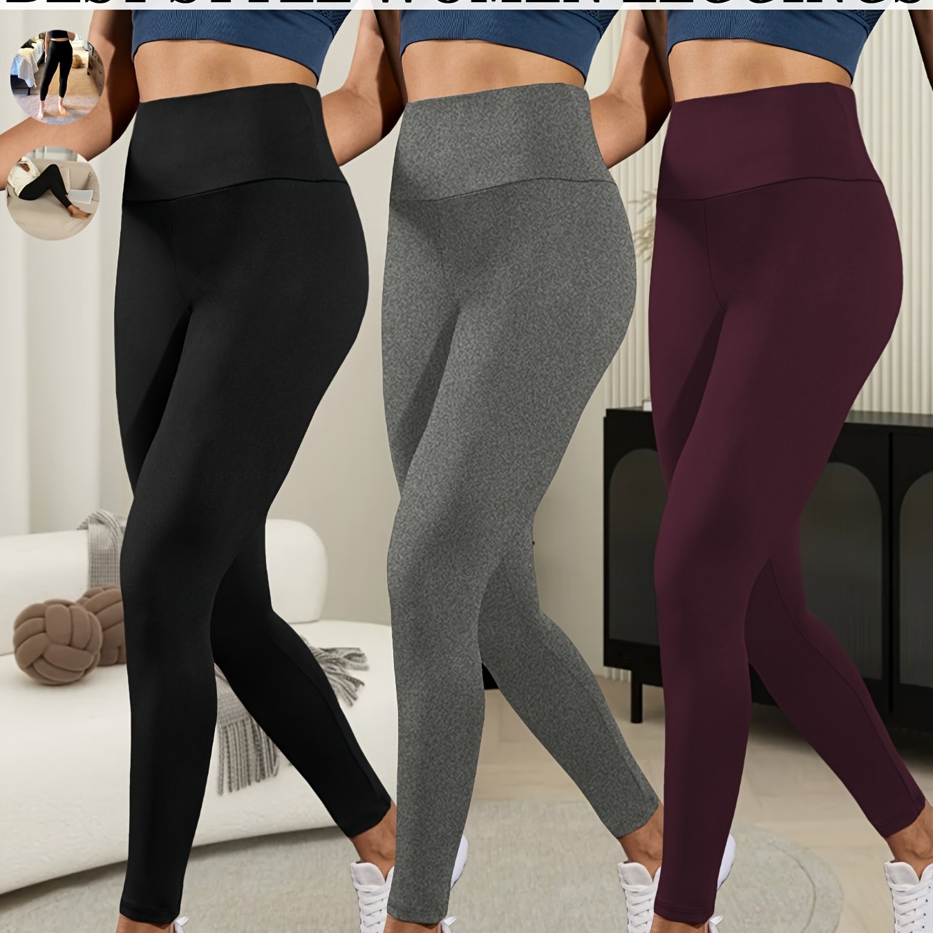 3pcs Ultra-Soft High-Waist Yoga Leggings for Women - Tummy Control, Non-See-Through Workout & Running Pants, Super Soft