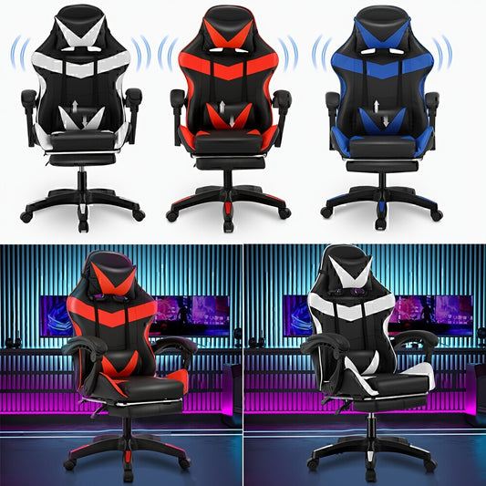 Ergonomischer Gaming-Stuhl mit Lendenkissen, Kopfstütze & Fußstütze – höhenverstellbarer Bürostuhl für Erwachsene, Jungen & Mädchen“