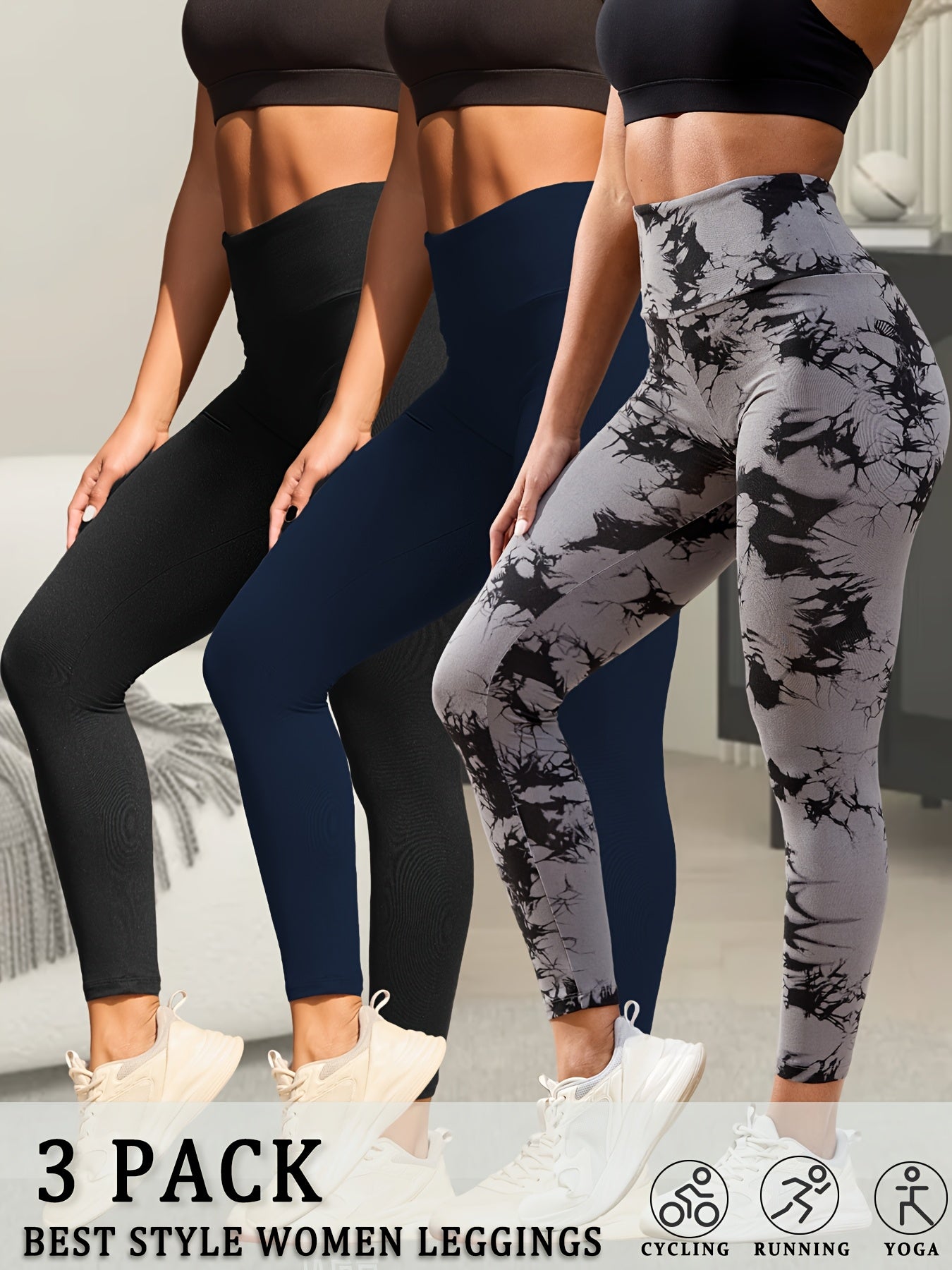 3pcs Ultra-Soft High-Waist Yoga Leggings for Women - Tummy Control, Non-See-Through Workout & Running Pants, Super Soft