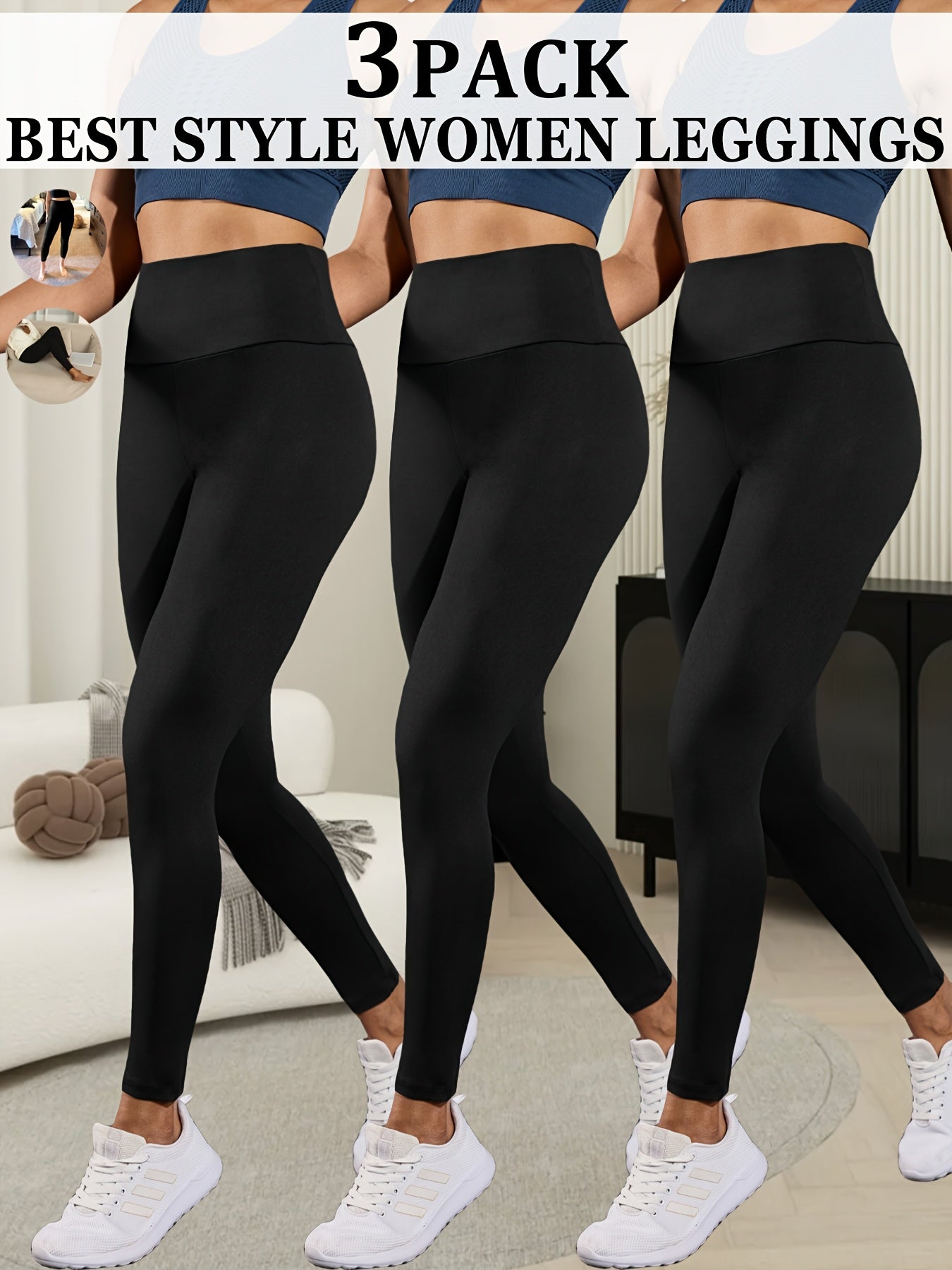 3pcs Ultra-Soft High-Waist Yoga Leggings for Women - Tummy Control, Non-See-Through Workout & Running Pants, Super Soft