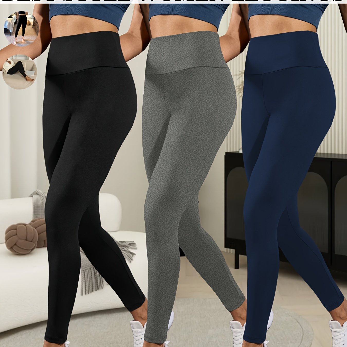3pcs Ultra-Soft High-Waist Yoga Leggings for Women - Tummy Control, Non-See-Through Workout & Running Pants, Super Soft