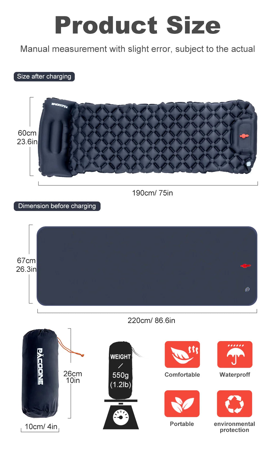 Camping-Luftmatratze mit Kissen – Ultraleicht & Faltbar | 29,99€