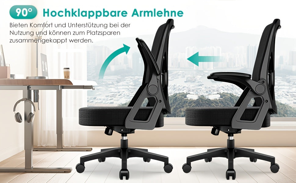 Mesh‑Rücken und Synchronmechanik ergonomischer Bürostuhl fürs Homeoffice,Lordosenstütze und Kopfstütze,