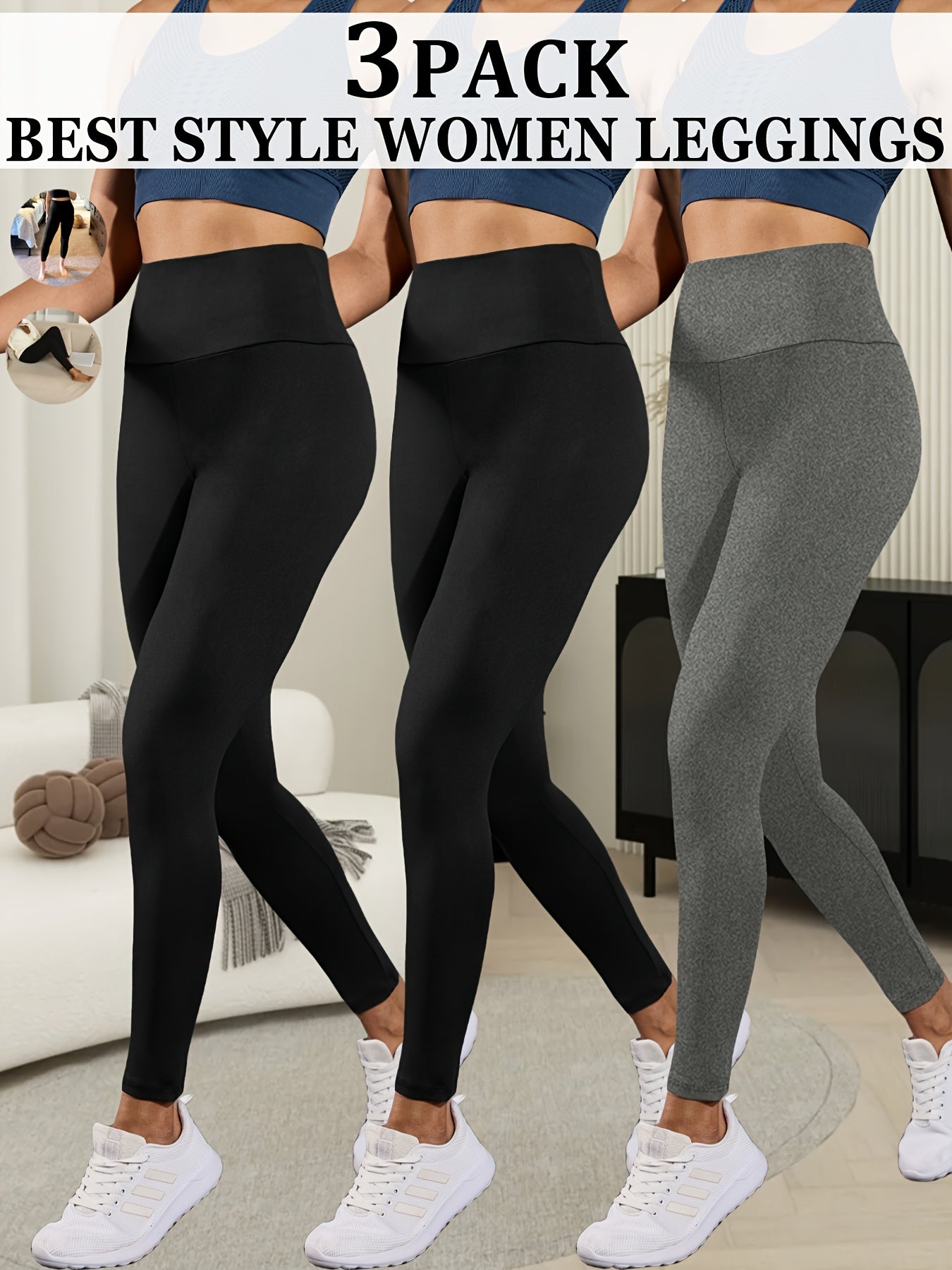 3pcs Ultra-Soft High-Waist Yoga Leggings for Women - Tummy Control, Non-See-Through Workout & Running Pants, Super Soft