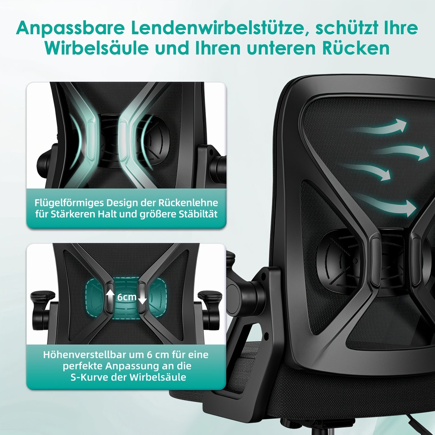 Mesh‑Rücken und Synchronmechanik ergonomischer Bürostuhl fürs Homeoffice,Lordosenstütze und Kopfstütze,