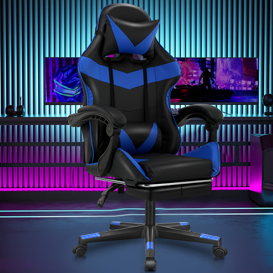 Ergonomischer Gaming-Stuhl mit Lendenkissen, Kopfstütze & Fußstütze – höhenverstellbarer Bürostuhl für Erwachsene, Jungen & Mädchen“