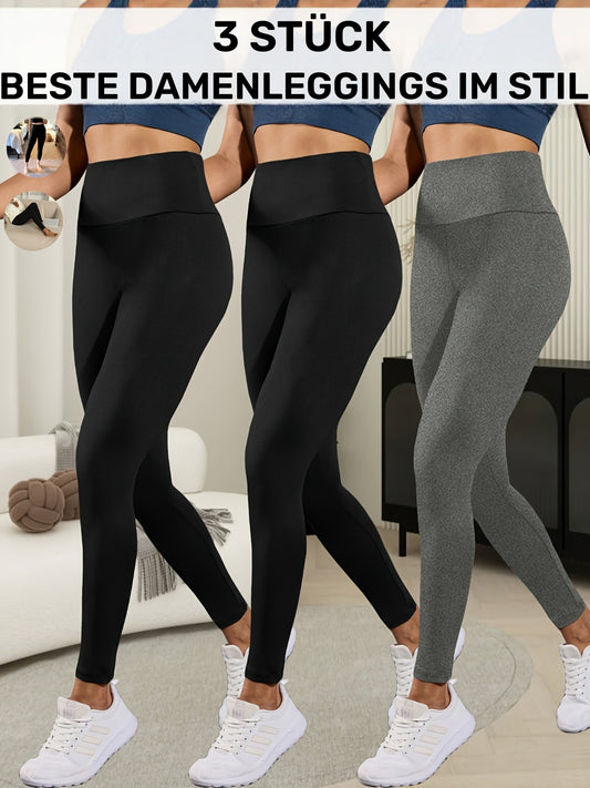 3pcs Ultra-Soft High-Waist Yoga Leggings for Women - Tummy Control, Non-See-Through Workout & Running Pants, Super Soft