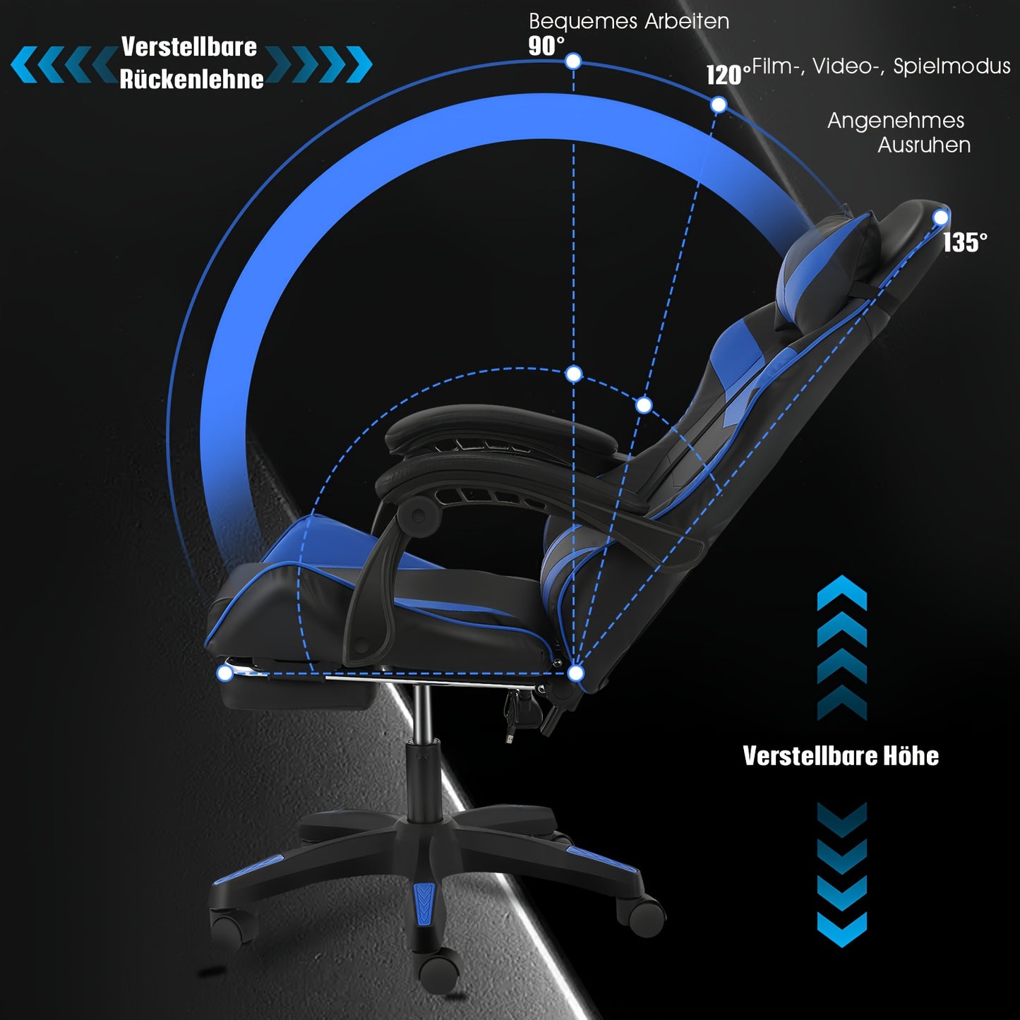 Ergonomischer Gaming-Stuhl mit Lendenkissen, Kopfstütze & Fußstütze – höhenverstellbarer Bürostuhl für Erwachsene, Jungen & Mädchen“