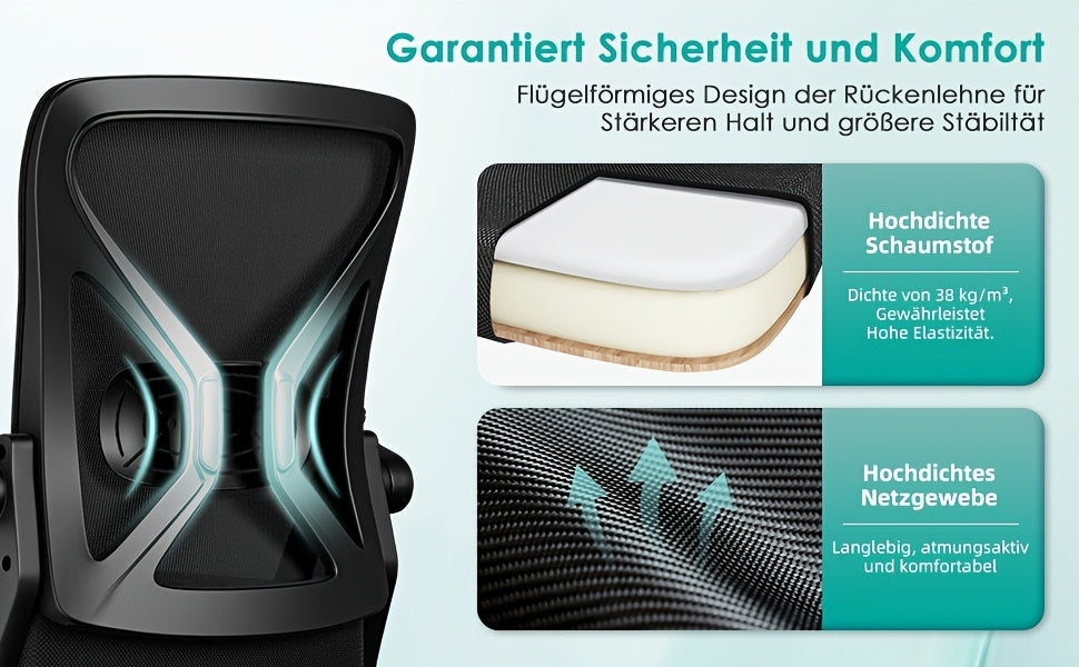 Mesh‑Rücken und Synchronmechanik ergonomischer Bürostuhl fürs Homeoffice,Lordosenstütze und Kopfstütze,