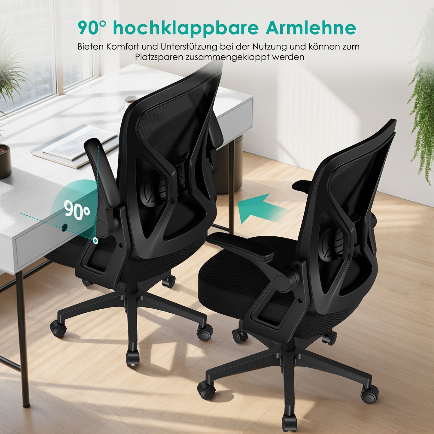 Mesh‑Rücken und Synchronmechanik ergonomischer Bürostuhl fürs Homeoffice,Lordosenstütze und Kopfstütze,