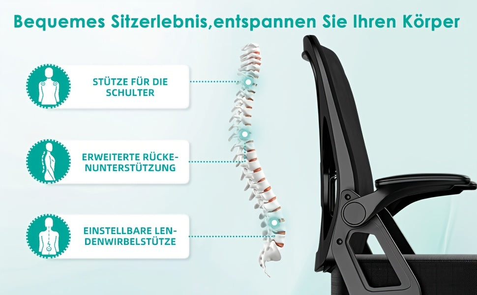 Mesh‑Rücken und Synchronmechanik ergonomischer Bürostuhl fürs Homeoffice,Lordosenstütze und Kopfstütze,